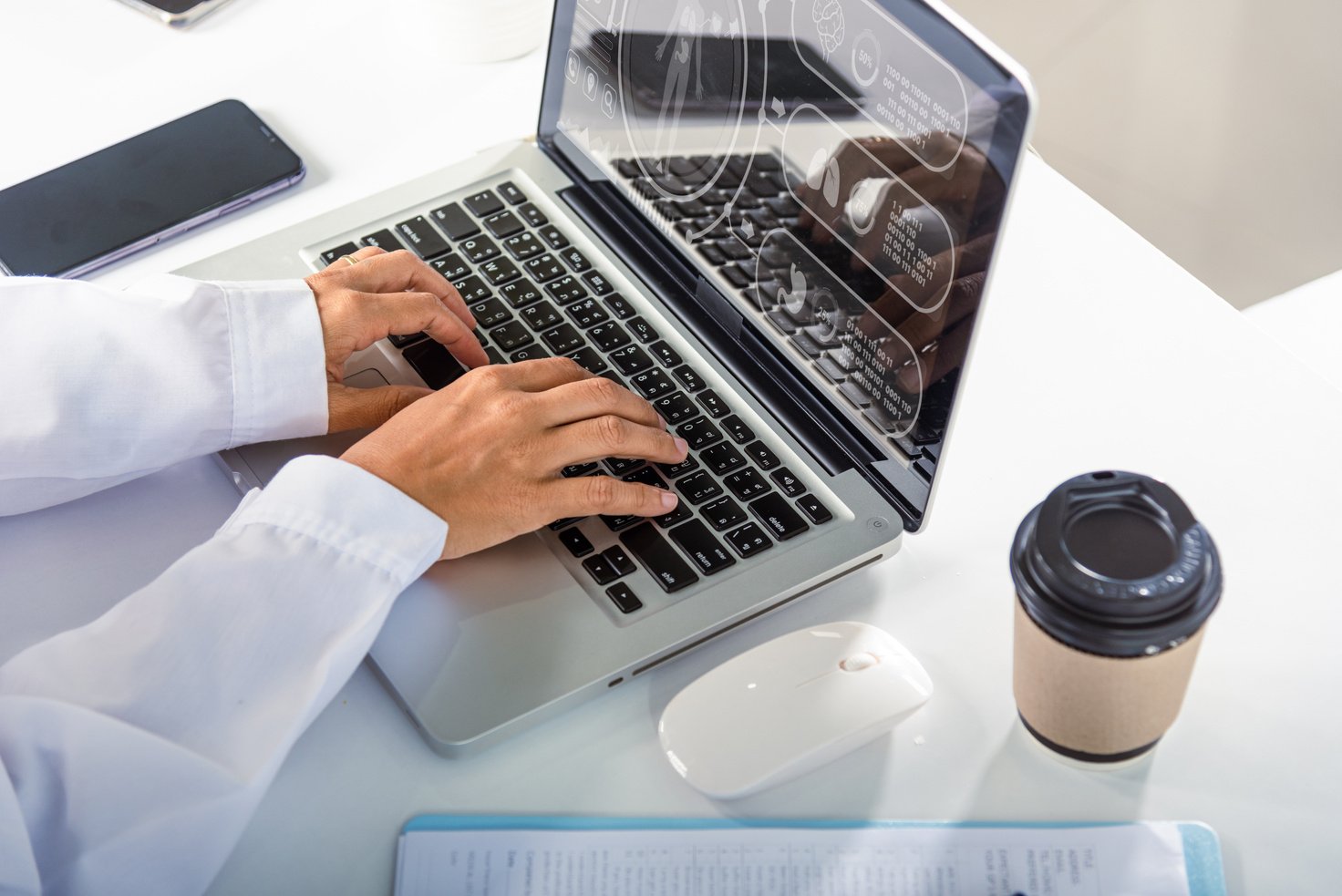 Nurse working using computer browsing internet